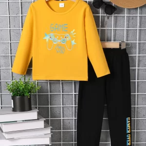 Kids Graphic Round Neck Long Sleeve Top and Pants Set