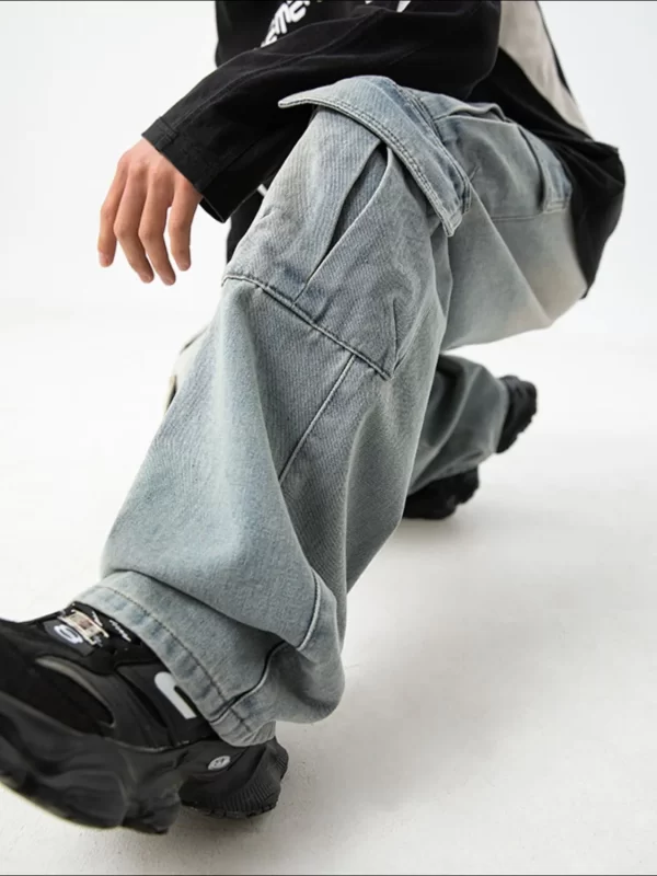 Men's Plus Size Wide Leg Jeans with Cargo Pockets