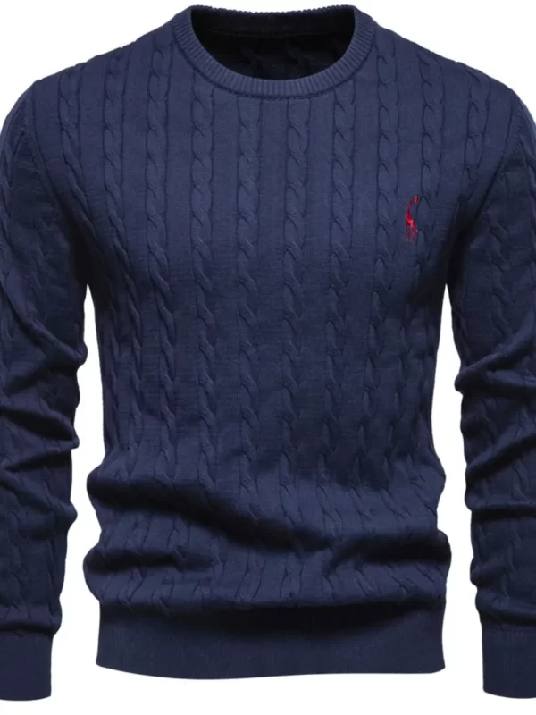 Men's Cable-Knit Round Neck Long Sleeve Sweater - Image 10