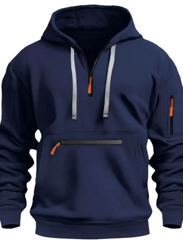 Men's Full Drawstring Half Zip Hoodie Plus Size - Image 8