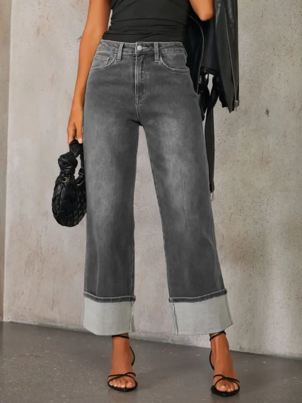 High Waisted Straight Leg Rolled Jeans - Image 13