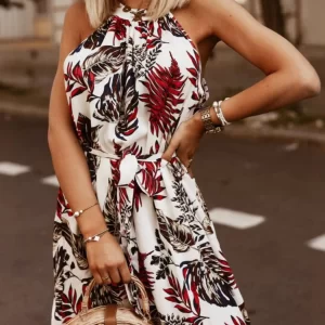 Tropical Floral Halter Neck Summer Dress