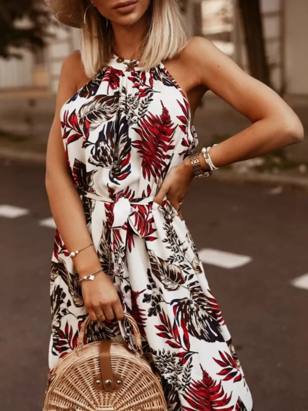 Tropical Floral Halter Neck Summer Dress