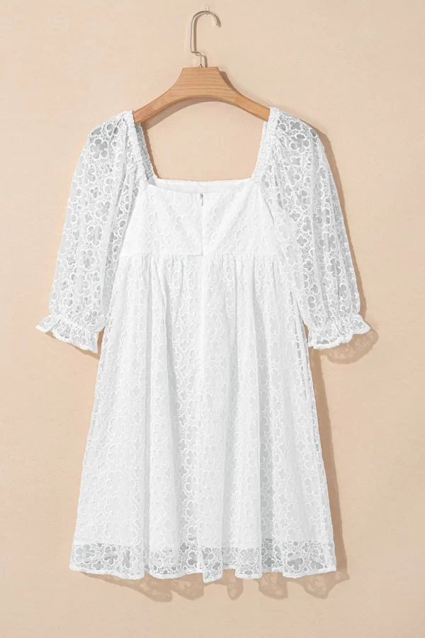 Lace Puff Sleeve Empire Waist Mini Dress - Image 8