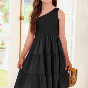 Plus Size One-Shoulder Sleeveless Tiered Dress