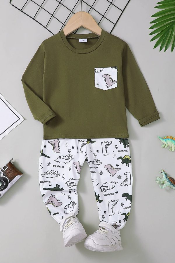 Round Neck Long Sleeve Top and Printed Pants Set - Image 2