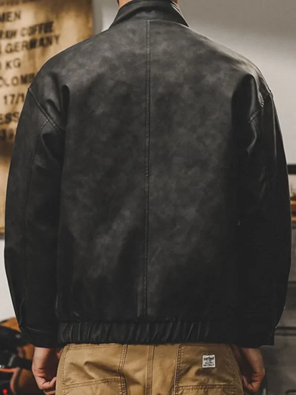 Men's Plus Size Zip Up Stand Collar Biker Jacket - Image 7