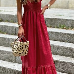 Smocked Tiered Cap Sleeve Maxi Dress