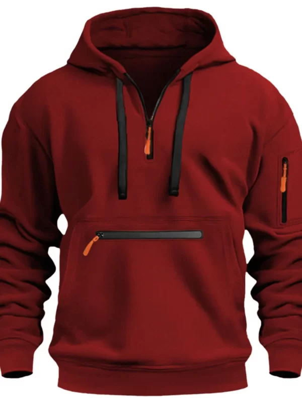Men's Full Drawstring Half Zip Hoodie Plus Size - Image 3