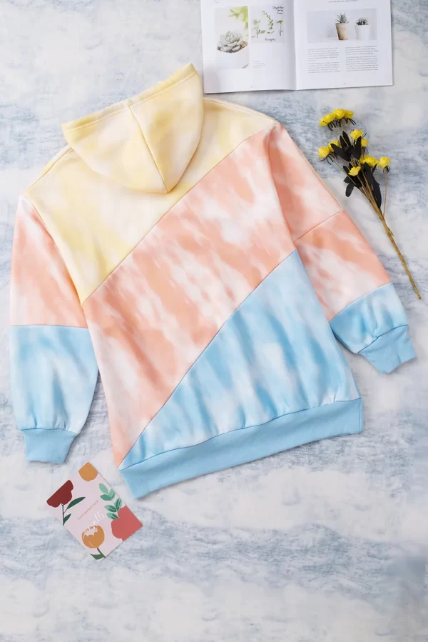 Plus Size Drawstring Color Block Dropped Shoulder Hoodie - Image 2