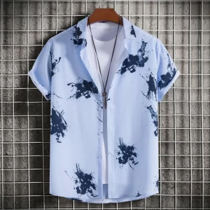 Men's Plus Size Ink Splash Pattern Short Sleeve Casual Shirt