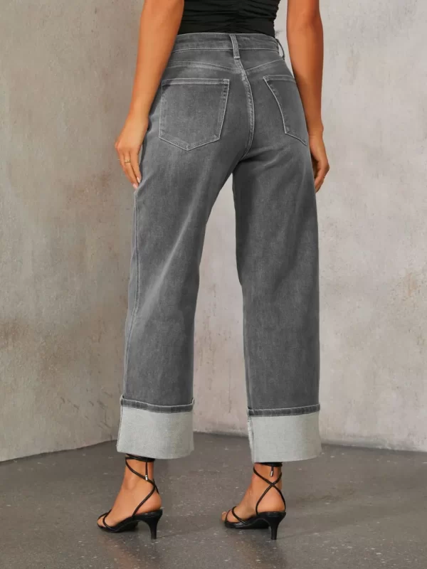 High Waisted Straight Leg Rolled Jeans - Image 9
