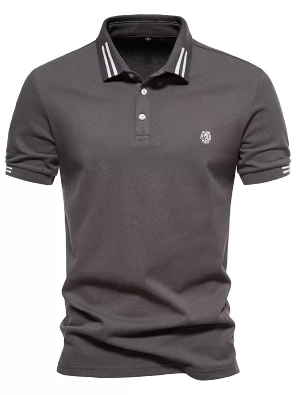 Men's Embroidered Striped Short Sleeve Polo - Image 4