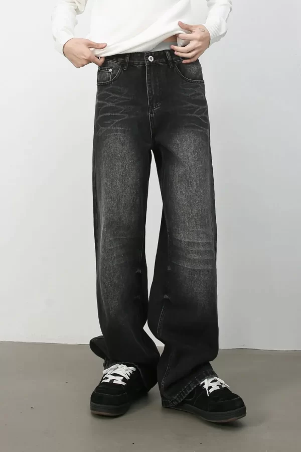 Men's Washed Wide Leg Jeans with Pockets - Image 4