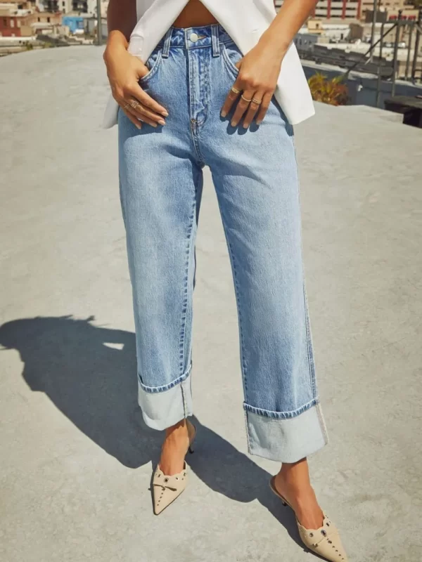 High Waisted Straight Leg Rolled Jeans - Image 6
