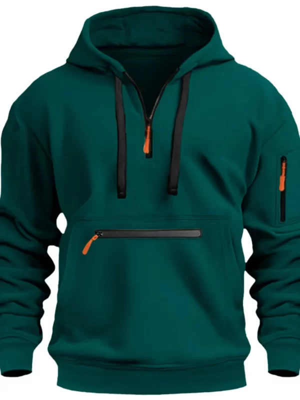 Men's Full Drawstring Half Zip Hoodie Plus Size - Image 2