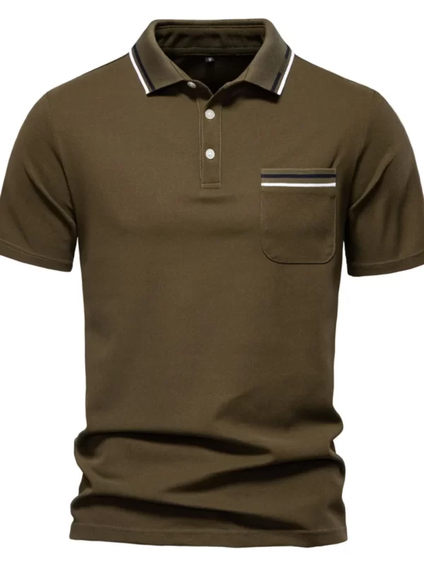 Men's Short Sleeve Collared Neck Striped Polo - Image 3