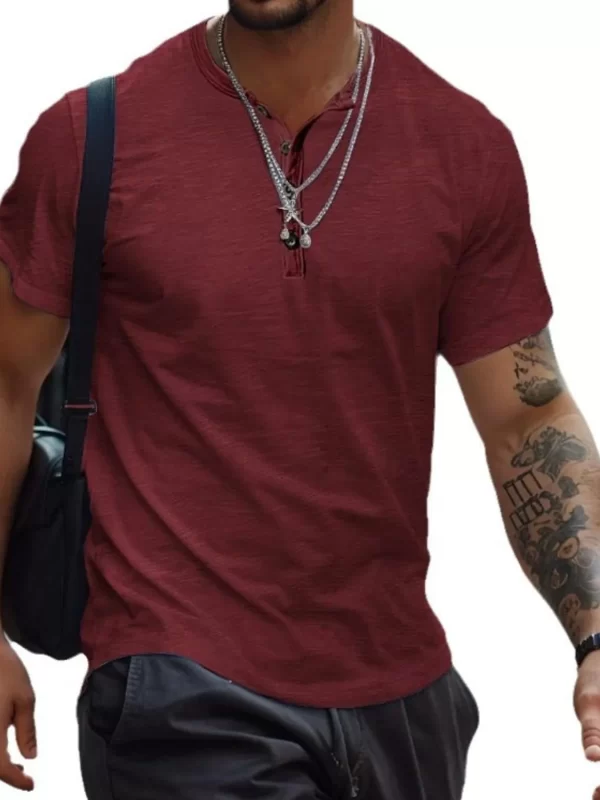 Men's Full Size Button Henley Collar Polo Shirt Plus Size - Image 2
