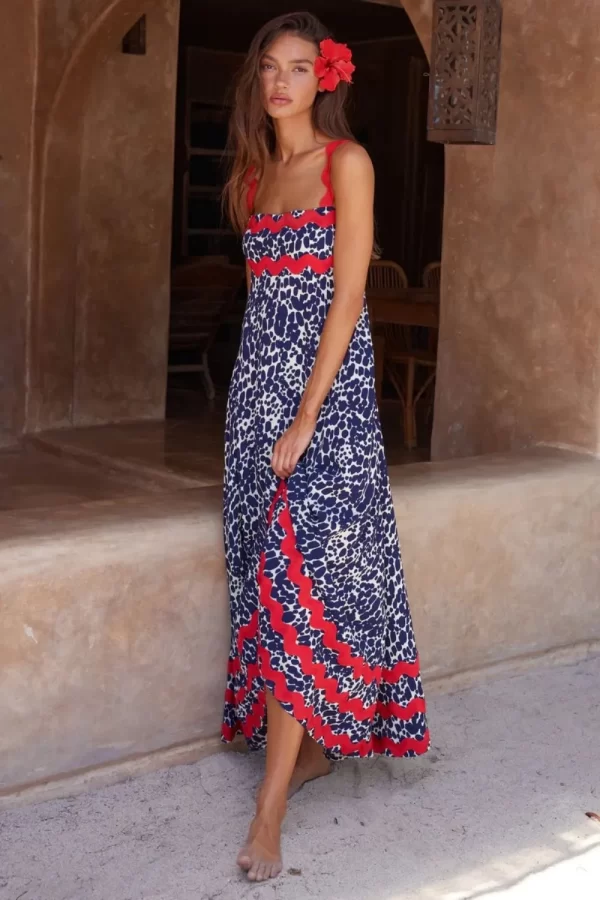 Printed Square Neck Wide Strap Maxi Dress - Image 3