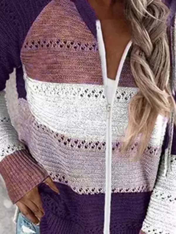 Color Block  Drawstring Hooded Sweater - Image 4