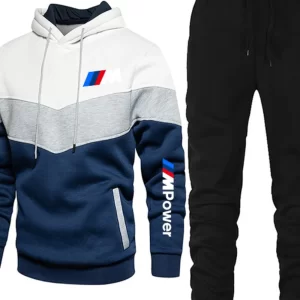 Men's Full Size Drawstring Contrast Hoodie and Pants Set Plus Size