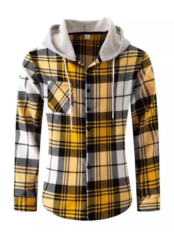 Men's Full Size Plaid Button Up Long Sleeve Hooded Top Plus Size - Image 2