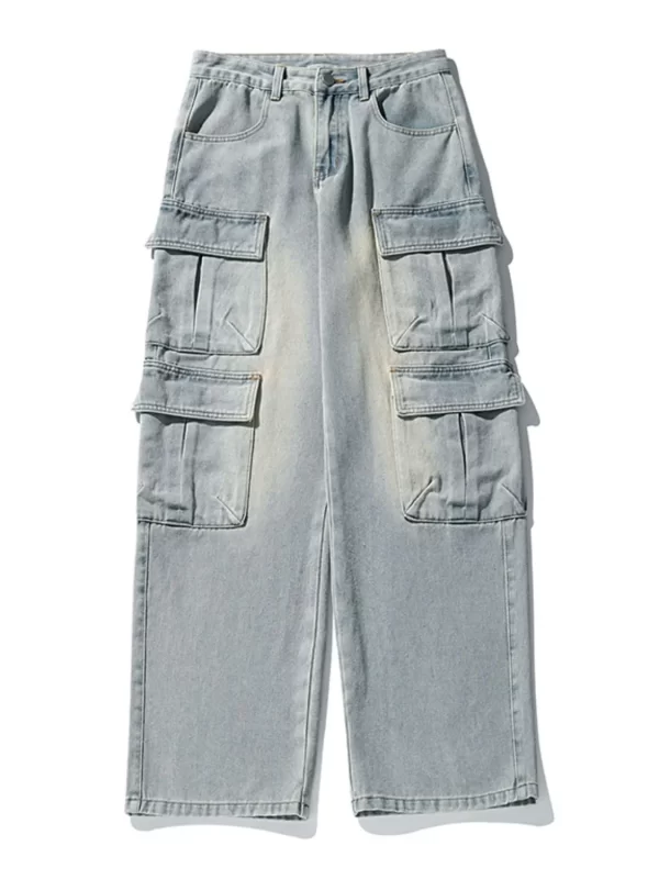 Men's Plus Size Wide Leg Jeans with Cargo Pockets - Image 3