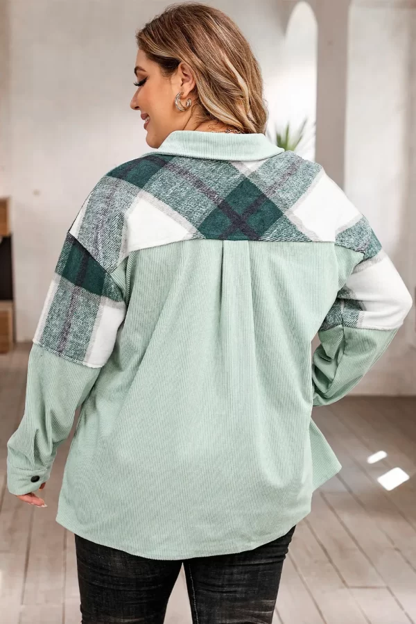 Plus Size Plaid Snap Down Jacket with Pockets - Image 9