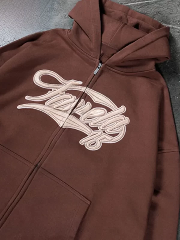 Men's Letter Embroidered Zip Up Long Sleeve Hoodie - Image 4
