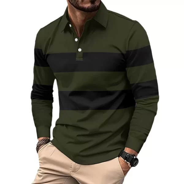 Men's Full Size Collared Contrast Striped Polo Plus Size - Image 2