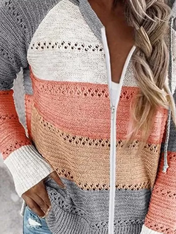 Color Block  Drawstring Hooded Sweater - Image 10