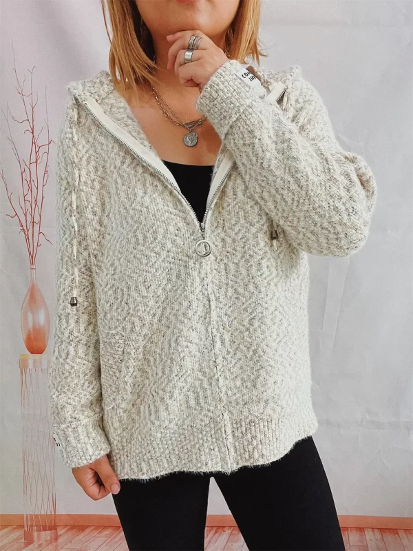 Zip Up Drawstring Long Sleeve Hooded Sweater - Image 6