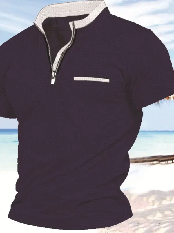 Men's Full Size Zip Collar Short Sleeve Polo Plus Size - Image 7