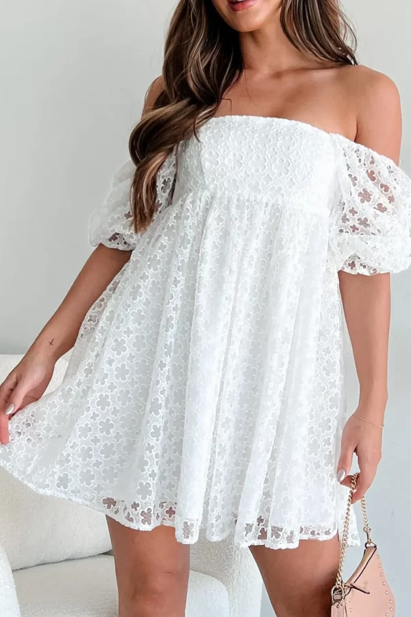 Lace Puff Sleeve Empire Waist Mini Dress - Image 12
