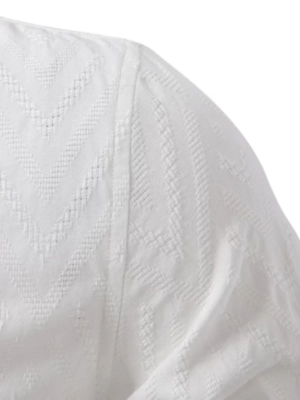 Men's Half Button Geometric Texture Collared Neck Shirt - Image 4