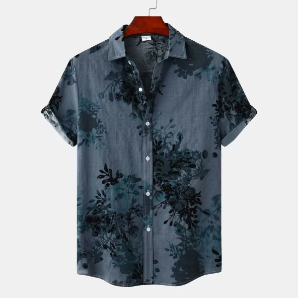 Men's Plus Size Printed Short Sleeve Button Down Casual Shirt - Image 13