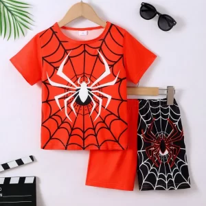 Children's Spider Round Neck Short Sleeve T-Shirt and Pants Set