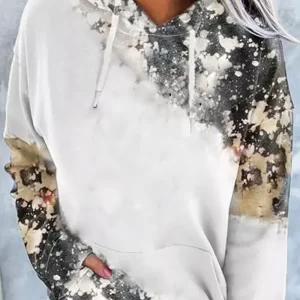 Printed Drawstring Kangaroo Pocket Hoodie