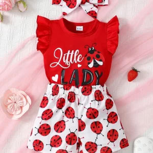 Children's Headband, Round Neck Ruffle Sleeve Top and Pants Set