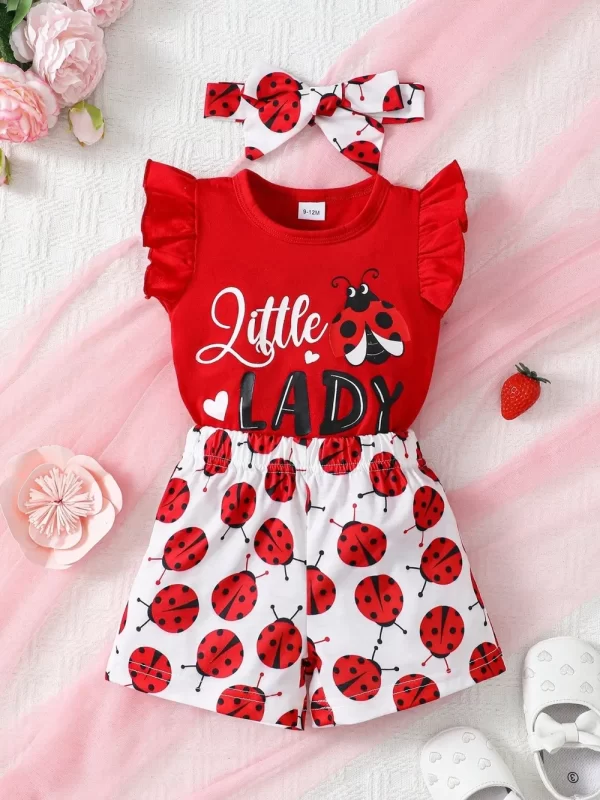 Children's Headband, Round Neck Ruffle Sleeve Top and Pants Set