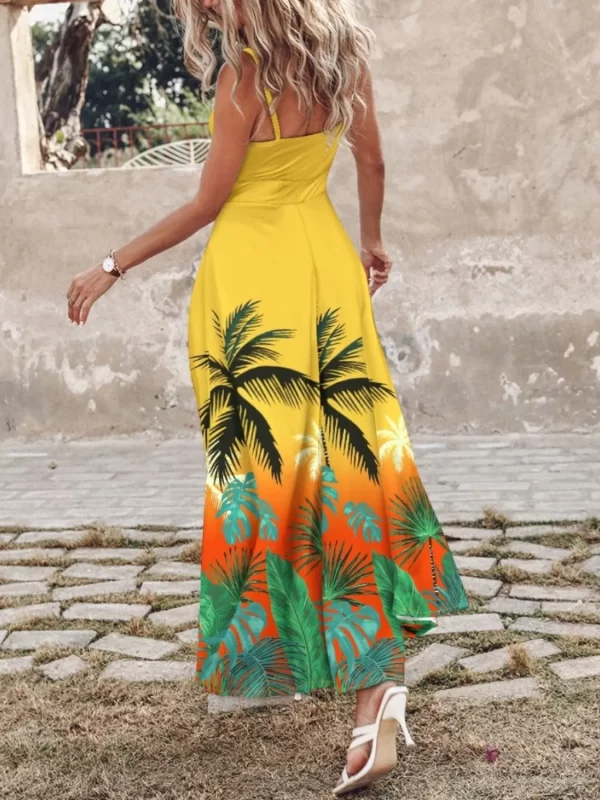 Feather Print Spaghetti Strap Split Dress - Image 8