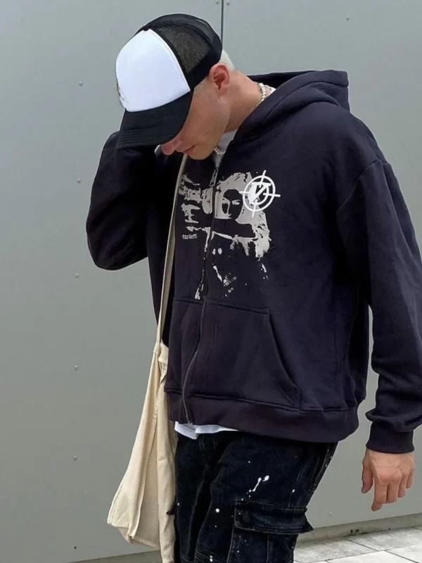 Men's Graphic Zip Up Long Sleeve Hoodie - Image 3