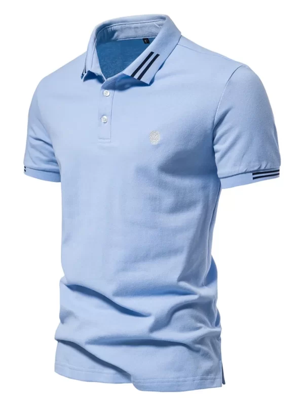 Men's Embroidered Striped Short Sleeve Polo - Image 7