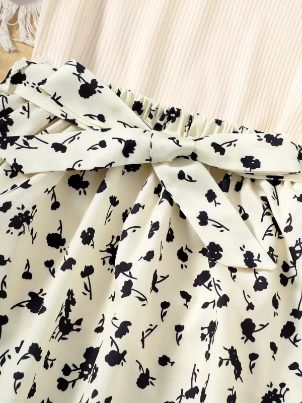 Children's Ribbed T-Shirt and Contrast Floral Skirt Set - Image 3