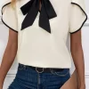 Bow Tie Contrast Short Sleeve Blouse