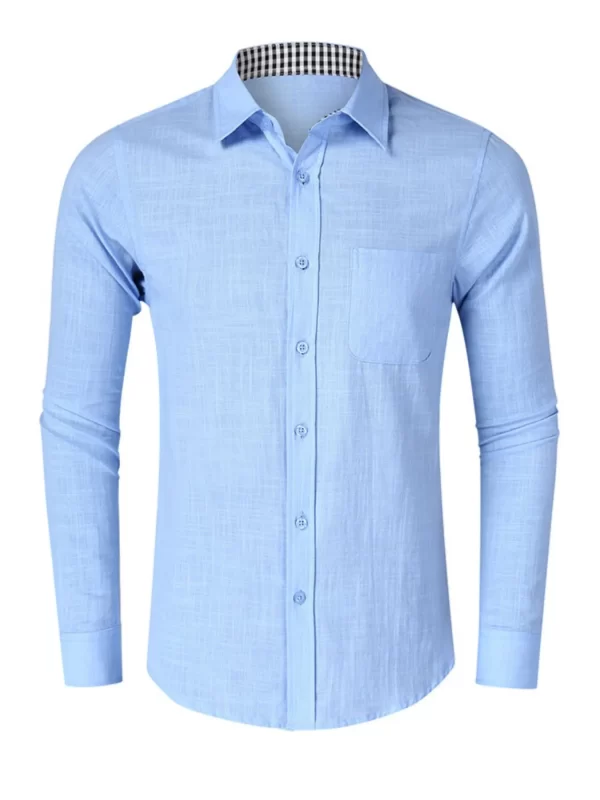 Men's Button-Down Shirt with Gingham Contrast - Image 10