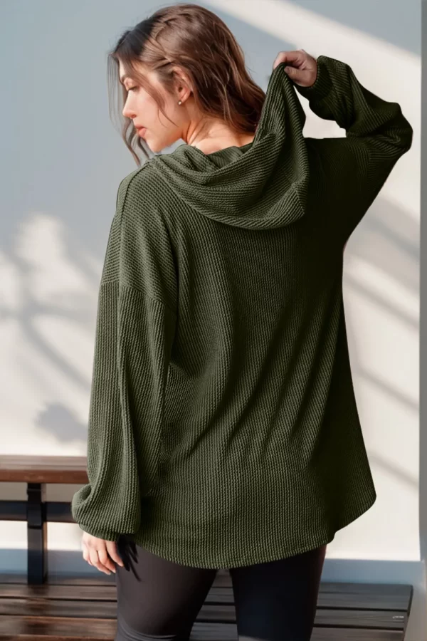 Double Take Full Size Half Button Long Sleeve Hoodie - Image 9