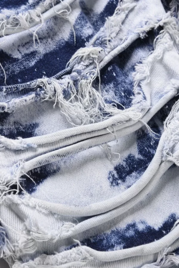 Men's Distressed Raw Hem Straight Jeans - Image 3