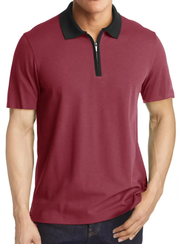 Men's Contrast Collar Quarter-Zip Polo Shirt - Image 4
