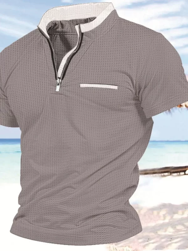 Men's Full Size Zip Collar Short Sleeve Polo Plus Size - Image 3